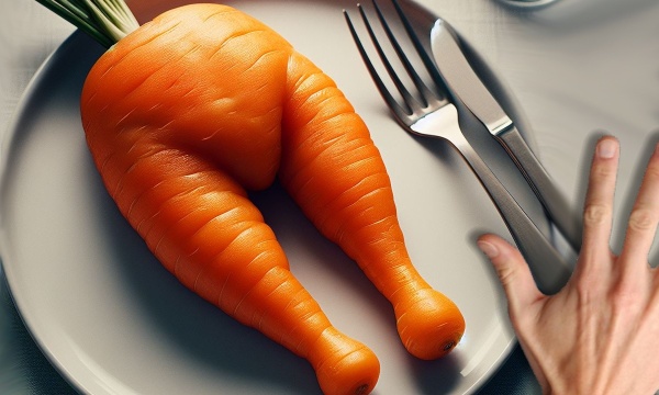 Un vegan nemulţumit de faptul că mâncarea e prea bună a inventat morcovii cu zgârciuri.